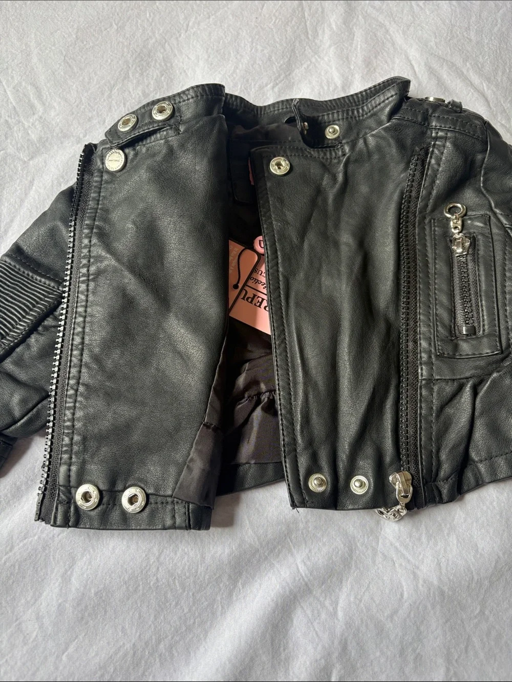 Urban Republic Black Faux Leather Girls Moto Jacket with Peplum